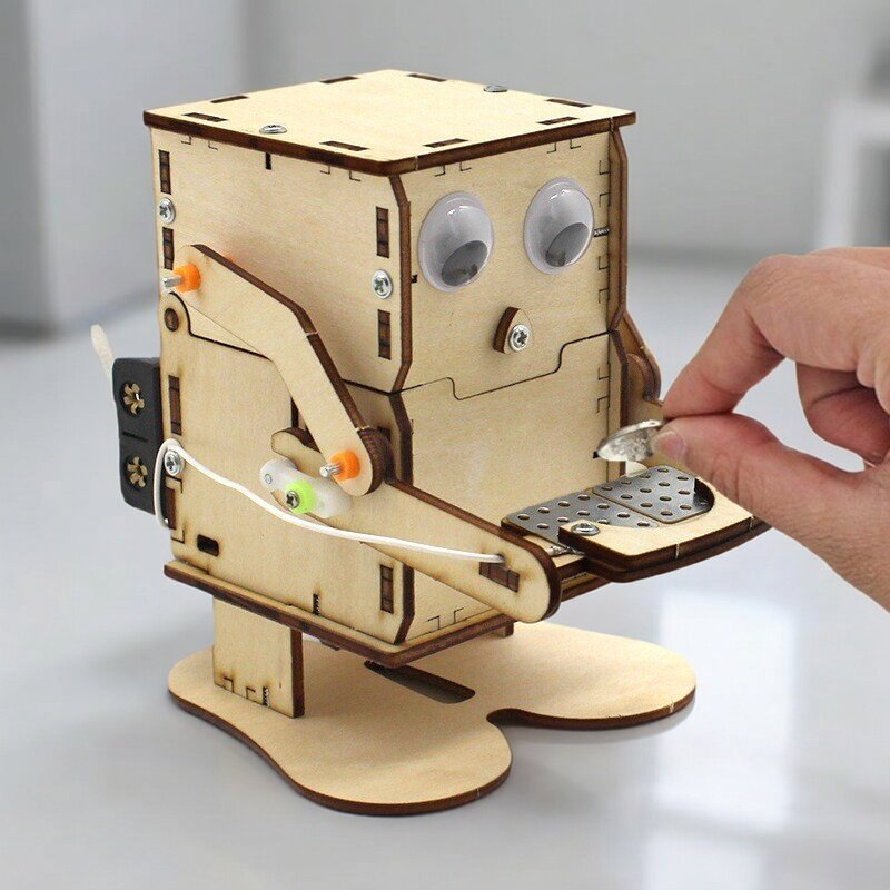 Stem Robotics Kit - Wooden Assemble DIY Robot Eating Coin