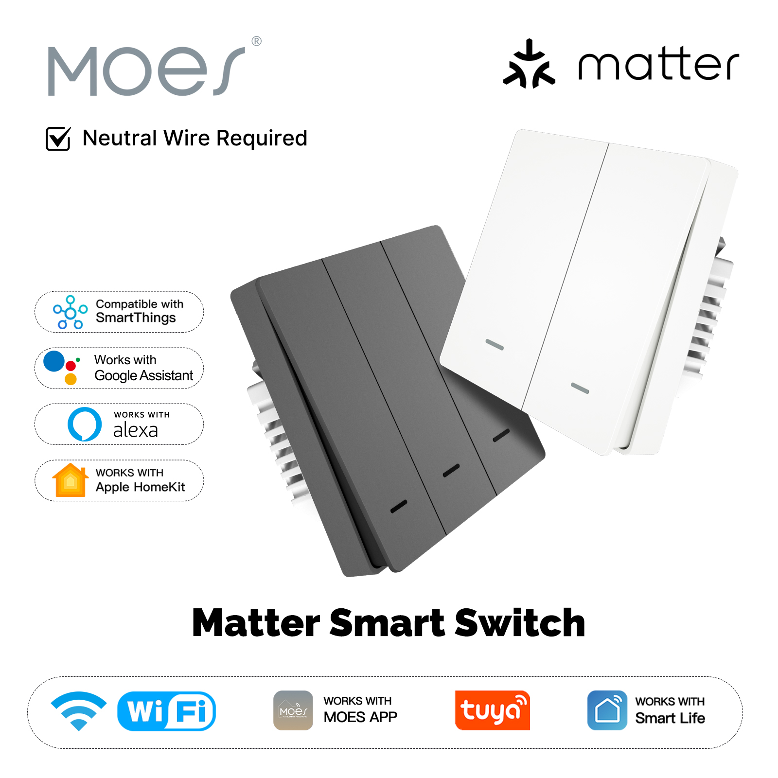 Smart Light Switch Wifi - MOES Matter Tuya WiFi Smart Light